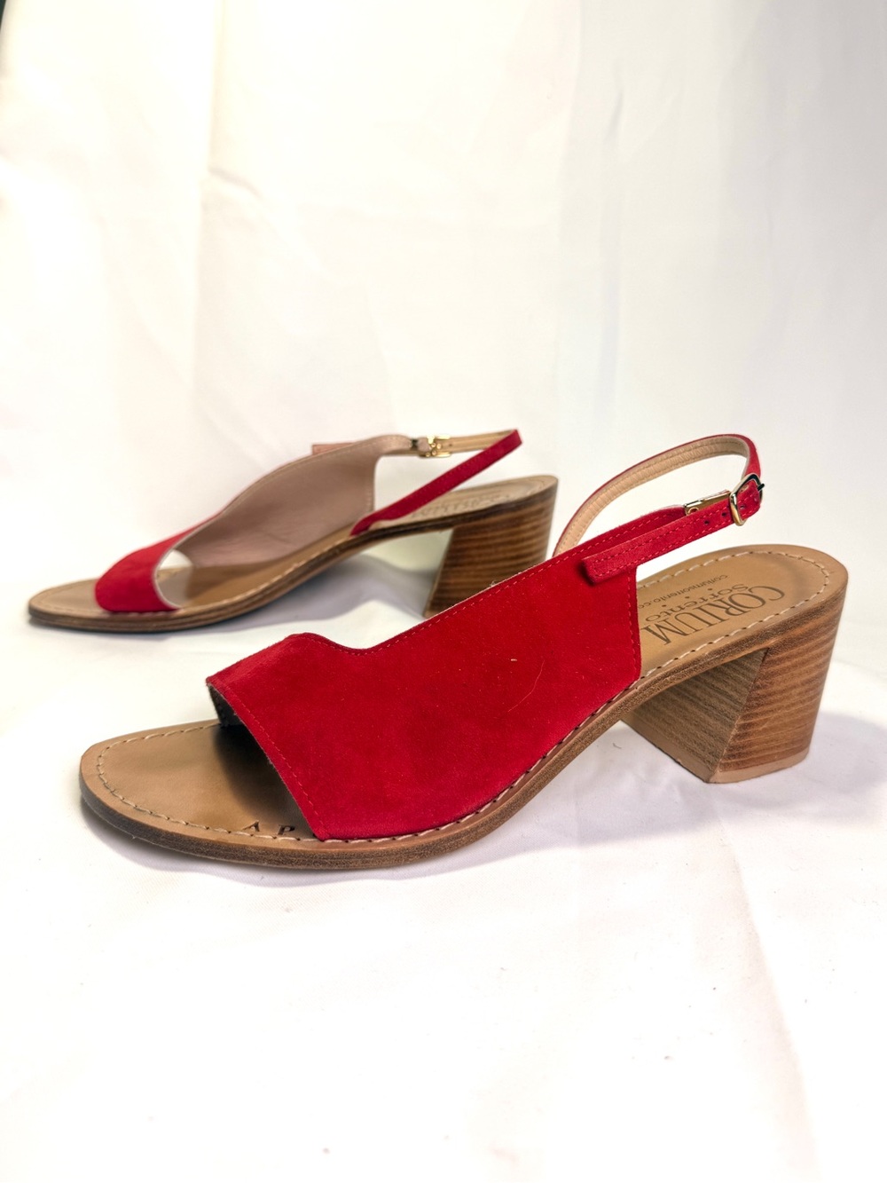 Corium Sorrento Italian Red Leather Sling Back Buckle Heels US 11 EU 42 Italy - Picture 4 of 12